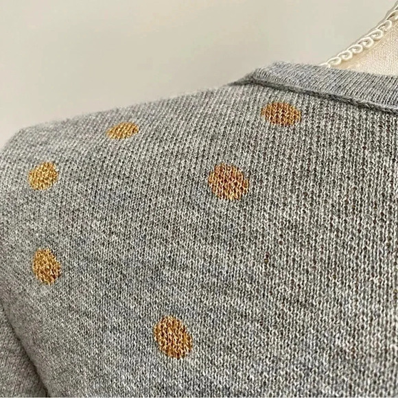 LOFT Gray Gold Foil Polka Dot Sweater Pullover Metallic Detail Size Large - Picture 12 of 15